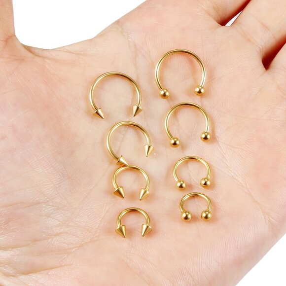 8Pcs Gold 16G Surgical Steel Horseshoe Nose & Cartilage Piercing Rings, 6-12mm - Picture 5 of 6